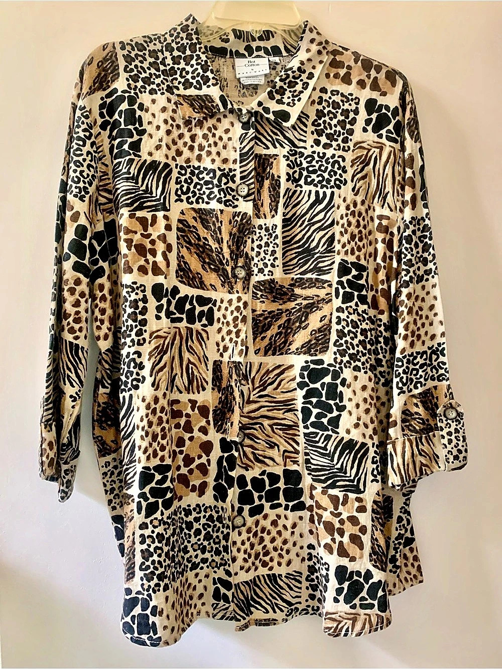 Marc Ware Hot Cotton Animal Print Button Down Brown & Black Size XL New